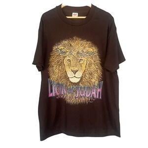 Vintage Lion of Judah Black Graphic Crewneck T-Shirt, Size XL